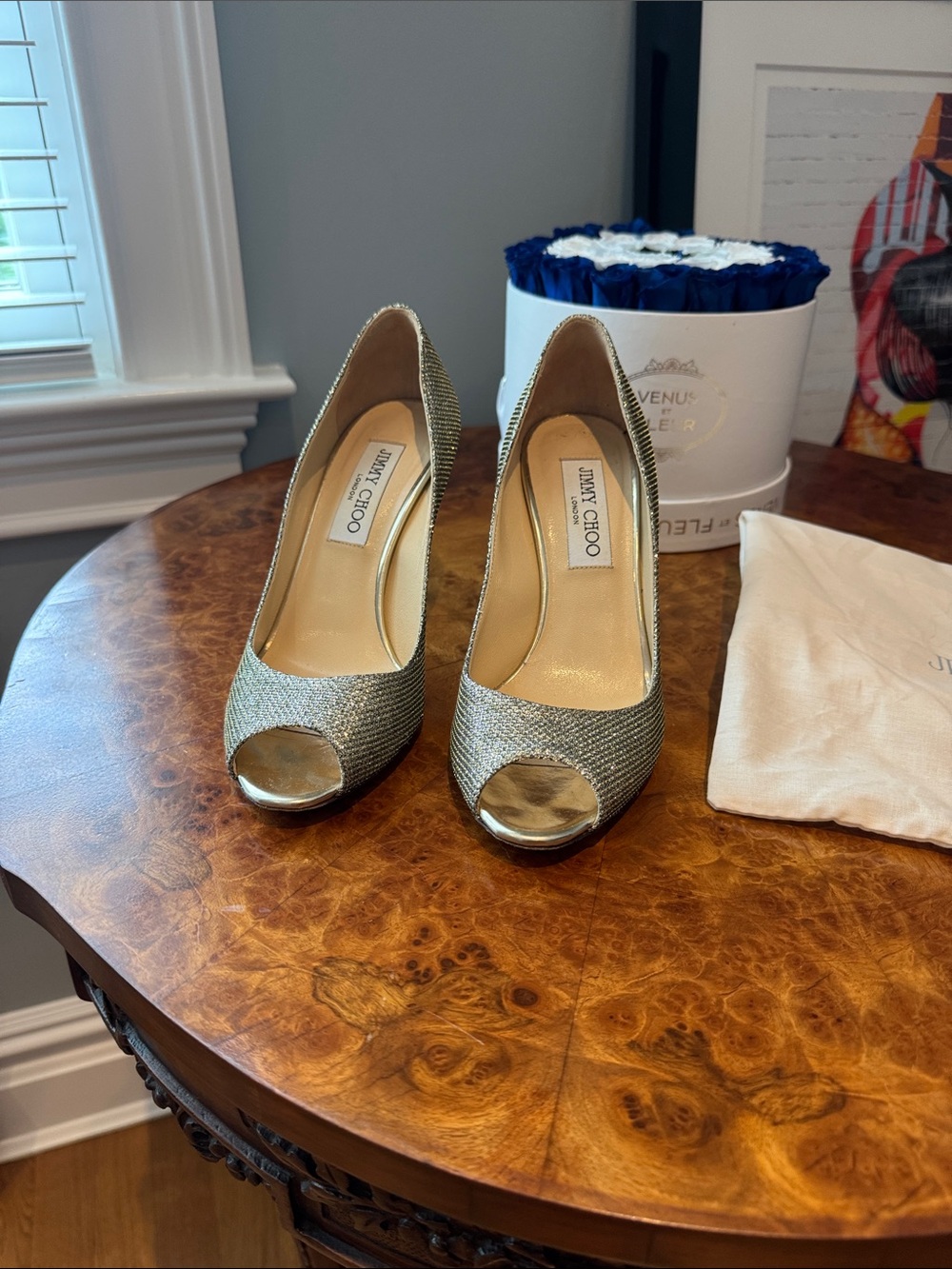 Jimmy Choo Metallic Silver Open-Toe Heels